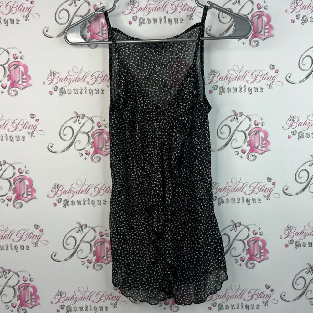Smart Set tank top ruffle detail dotted Black and White Polka Dot Chemise